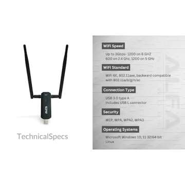 ALFA AWUS036AXM WiFi 6E USB 3.0 Adapter - AXE3000 Tri-Band Speed Up to 3Gbps