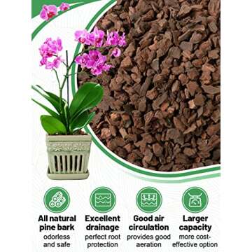 5 Quarts Orchid Potting Bark, Sun-Dried New Zealand Medium Organic Pine Wood Chip Barks for Orchids Plant Compost Soil, Natural Houseplant Mulch for Plant Development