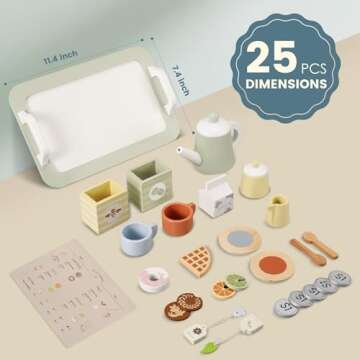 Wooden Tea Party Set for Little Girls, Play Tea Set for Kids Toddlers, Pretend Play Kitchen Toy Gift...