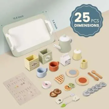 Wooden Tea Party Set for Little Girls, Play Tea Set for Kids Toddlers, Pretend Play Kitchen Toy Gift...