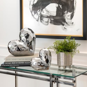 Elegant Silver Ceramic Heart Sculpture for Home Decor