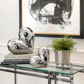 Elegant Silver Ceramic Heart Sculpture for Home Decor