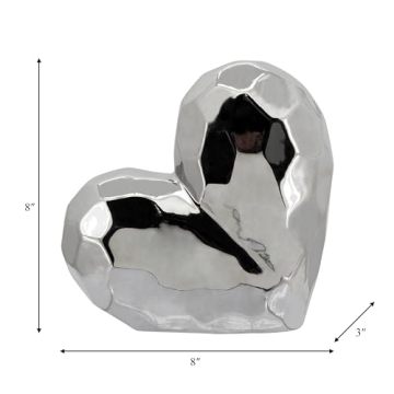 Elegant Silver Ceramic Heart Sculpture for Home Decor