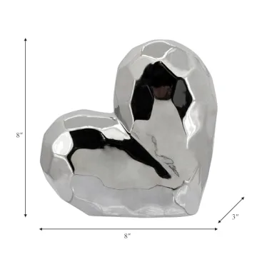 Elegant Silver Ceramic Heart Sculpture for Home Decor