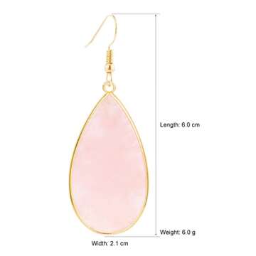 BaubleStar Natural Crystal Healing Birth Stone Statement Drop Earrings Pink Teardrop Quartz Dangle Gold Fashion Jewelry for Women