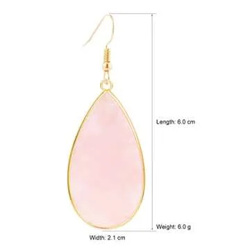 BaubleStar Natural Crystal Healing Birth Stone Statement Drop Earrings Pink Teardrop Quartz Dangle Gold Fashion Jewelry for Women