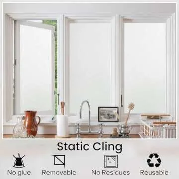 rabbitgoo Window Privacy Film, Non-Adhesive Frosted Glass Window Film for Bathroom, Static Cling Heat Blocking Stickers for Home Indoor Opaque Frosting Coverings House Tint, Matte White 17.5" x 78.7"