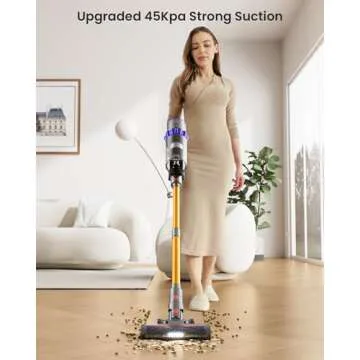 Cordless Vacuum Cleaner, 550W 45KPA 70Mins Self-Standing Vacuum Cleaners for Home, Stick Vacuum Cord...