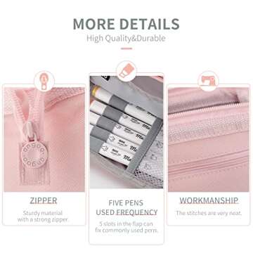 HVOMO Pencil Case Large Capacity Pencil Pouch Handheld Pen Bag Cosmetic Gift for Office School Teen Girl Boy Men Women Adult (Pink)
