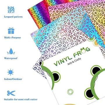 VINYLFROG Self Adhesive Vinyl Bundle- - Leopard Pack Holographic Opal Permanent Craft Vinyl Sheets(12" x 12") Include 4 Sheets for Birthday Party, Christmas DIY Decors