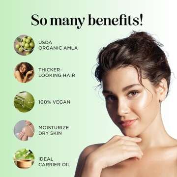 Organic Amla Oil for Hair Growth - 100% Pure Amla Hair Oil for Hair Growth & Hydration - Cold-Pressed Extra Virgin Unrefined Non-GMO & USDA Organic Hair Oil for Dry Hair and Scalp Care (4 Fl Oz)