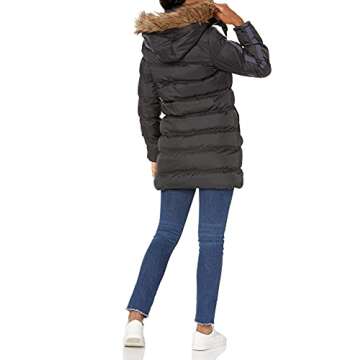 Andrew Marc Women's Down Coat with Inner Bib and Fur Trim Hood, Navy, X-Small