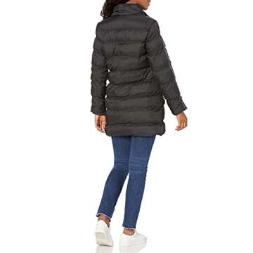 Andrew Marc Women's Down Coat with Inner Bib and Fur Trim Hood, Navy, X-Small