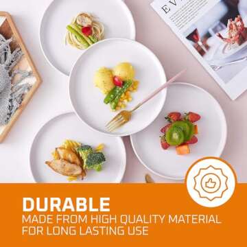 Bruntmor 8-Inch Ceramic Plates Set of 4 - Durable White Ceramic Dinner Plates for Pasta, Salad, or A...