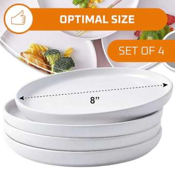 Bruntmor 8-Inch Ceramic Plates Set of 4 - Durable White Ceramic Dinner Plates for Pasta, Salad, or Appetizers - Microwave and Dishwasher Safe Plates Set for Casual Dining or Formal Gatherings