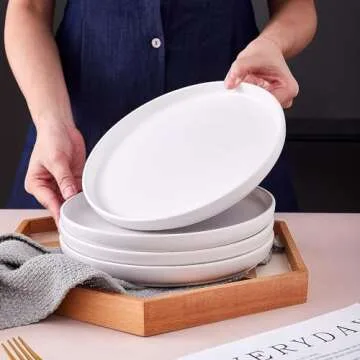 Bruntmor 8-Inch Ceramic Plates Set of 4 - Durable White Ceramic Dinner Plates for Pasta, Salad, or Appetizers - Microwave and Dishwasher Safe Plates Set for Casual Dining or Formal Gatherings