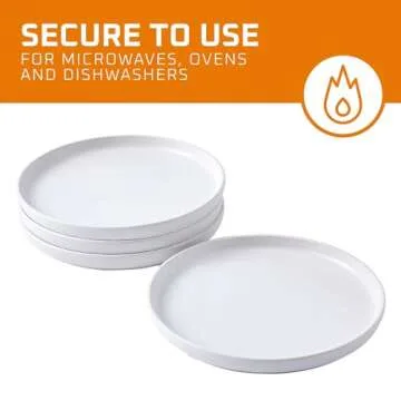 Bruntmor 8-Inch Ceramic Plates Set of 4 - Durable White Ceramic Dinner Plates for Pasta, Salad, or Appetizers - Microwave and Dishwasher Safe Plates Set for Casual Dining or Formal Gatherings