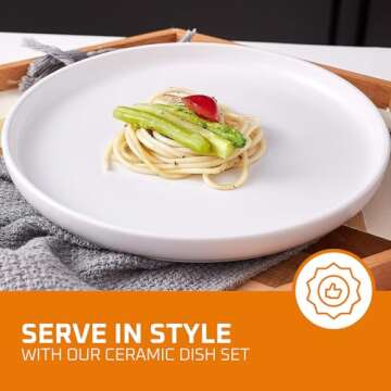 Bruntmor 8-Inch Ceramic Plates Set of 4 - Durable White Ceramic Dinner Plates for Pasta, Salad, or Appetizers - Microwave and Dishwasher Safe Plates Set for Casual Dining or Formal Gatherings