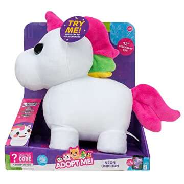 Adopt Me! Neon Unicorn Light-Up Plush - Soft and Cuddly Toy for Kids - Includes Virtual Item Code