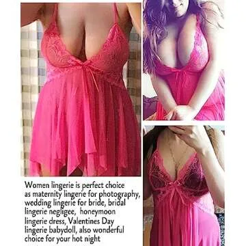 Avidlove Babydoll Lingerie for Women Lace Chemise Sheer Nightwear Slit Sleepwear Rose Red