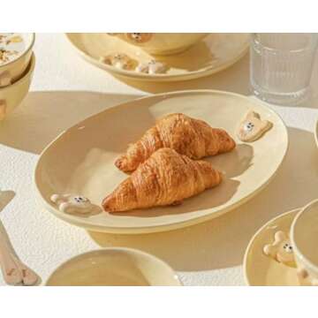 LARYVIN Cute Dining Plate, Rabbit & Bear Ceramic Serving Plate, 10" Oval Plate, Cookie Style Safety Ceramic Dessert Appetizer Plates, Cute Steak Dinner Plates, Fish Plate, Sushi and More.