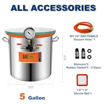 BACOENG 5 Gallon 4.5 CFM Vacuum Chamber with Tempered Glass Lid