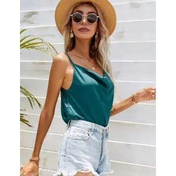 Ekouaer Satin Cowl Neck Tank Top for Stylish Comfort