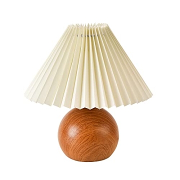 KUNJOULAM Cute Small Pleated Lamp, Modern Bedside Nightstand/Table Lamp with Beige Lampshade, Metal ...