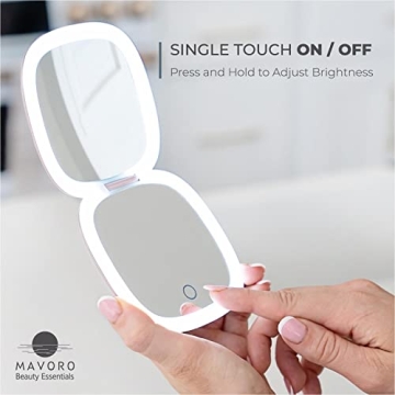 Mavoro LED Lighted Travel Makeup Mirror - 10x Magnification