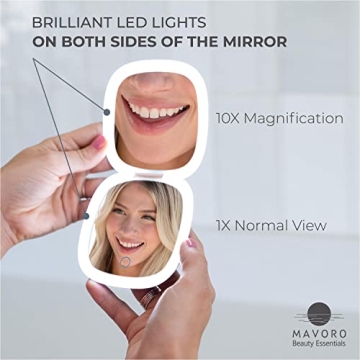 Mavoro LED Lighted Travel Makeup Mirror - 10x Magnification