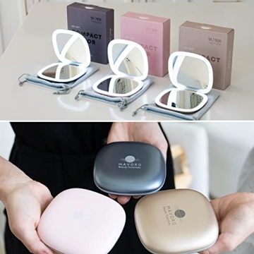 Mavoro LED Lighted Travel Makeup Mirror - 10x Magnification