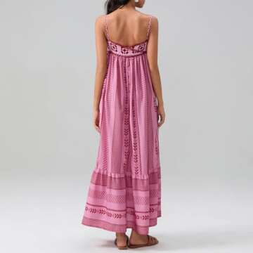 Women Smocked Maxi Long Dress Cute Print Sleeveless Spaghetti Strap Boho Flowy Dress Summer Beach Vacation Dress(C-Floral Printed,Small)