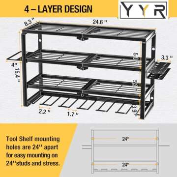 YYR 4 Layer Power Tool Organizer | Wall Mount Heavy Duty Garage Storage Rack with Charging Shelf - 2...