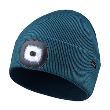 Etsfmoa Unisex Beanie with The Light Gifts for Men Dad Father USB Rechargeable Caps Dark Green