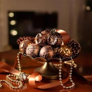 Valery Madelyn Ornaments for Christmas Trees, 16ct Bronze Copper Brown Gold Shatterproof Christmas Tree Decorations, 2.36 Inches Luxury Hanging Ball Ornaments for Xmas Holiday Party