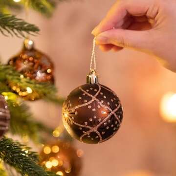 Valery Madelyn Ornaments for Christmas Trees, 16ct Bronze Copper Brown Gold Shatterproof Christmas Tree Decorations, 2.36 Inches Luxury Hanging Ball Ornaments for Xmas Holiday Party