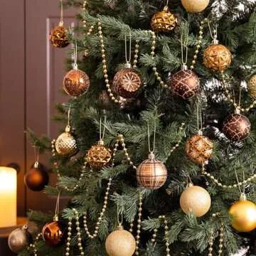 Valery Madelyn Ornaments for Christmas Trees, 16ct Bronze Copper Brown Gold Shatterproof Christmas Tree Decorations, 2.36 Inches Luxury Hanging Ball Ornaments for Xmas Holiday Party