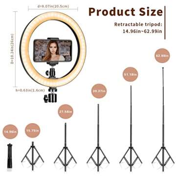 Ring Light 10" with 67" Extended Tripod Stand & Phone Holder for YouTube Video, Camera Led Ring Light for Streaming, Makeup, Selfie Photography Compatible with iPhone Android