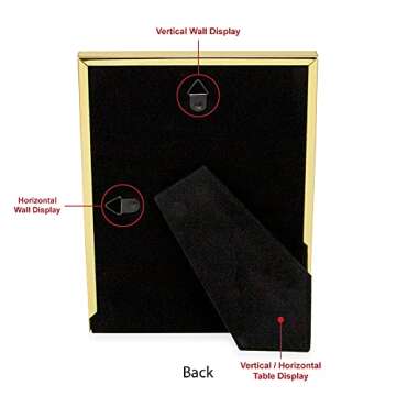 Isaac Jacobs 5x7 Black Leather with Gold Metal (Vertical & Horizontal) Picture Frame, Shagreen Border w/Black Fabric Easel, Wall-Mountable, Made For Tabletop, Photo Gallery (5x7, Black W/Gold)