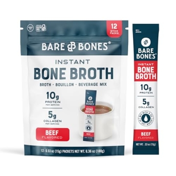 Bare Bones Beef Bone Broth Powder - Instant Rich Savory Mix | 100% Grass Fed Keto & Paleo Friendly |...