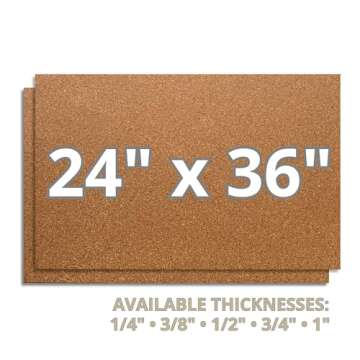 Manton Cork 24" x 36" x 1/2" Thick Cork Sheet, 100% Natural and Sustainable Cork Bulletin Boards. Pe...