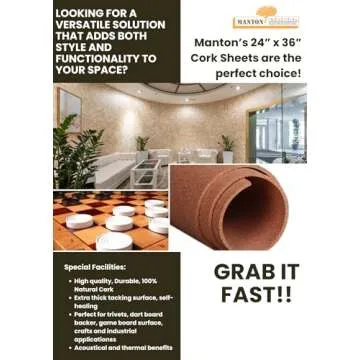 Manton Cork 24" x 36" x 1/2" Thick Cork Sheet, 100% Natural and Sustainable Cork Bulletin Boards. Perfect for Home, School, and Office