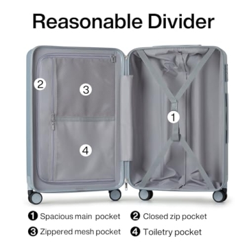 Hanke 24 Inch Luggage Suitcases With Spinner Wheels Lightweight PC Hard Shell Rolling Suitcase With TSA Lock,Checked-Medium 24-Inch(Gray)