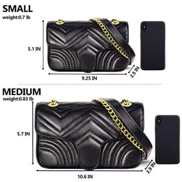 Stylish Lightweight Crossbody Bag for Women - Vegan Leather Quilted Purse in Black