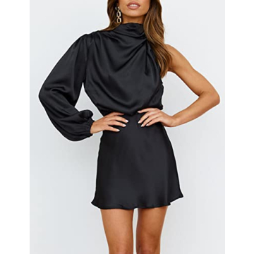 Elegant Women's Satin One Shoulder Cocktail Mini Dress