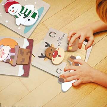Anditoy 4 Pack Christmas Wooden Puzzles for Kids Toddlers Christmas Toys Christmas Stocking Stuffers...
