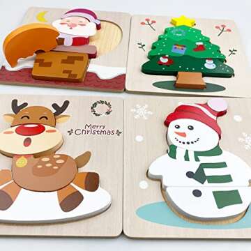 Anditoy 4 Pack Christmas Wooden Puzzles for Kids