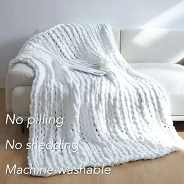 Maetoow Chenille Chunky Knit Blanket Throw （40×50 Inch）, Handmade Warm & Cozy Blanket Couch, Bed, Home Decor, Soft Breathable Fleece Banket, Christmas Thick and Giant Yarn Throws, White