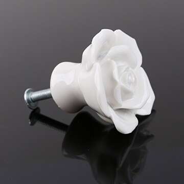 8pcs Ceramic Vintage Rose Flower Floral Knobs for Cabinets, Drawers, and More