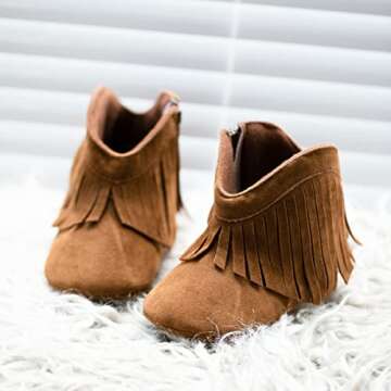 HsdsBebe Infant Baby Girls Fringe Tassel Ankle Boots Toddler Zipper Soft Sole Non-slip Booties Newborn Prewalker Moccasin Crib Shoes(C65 brown,2)